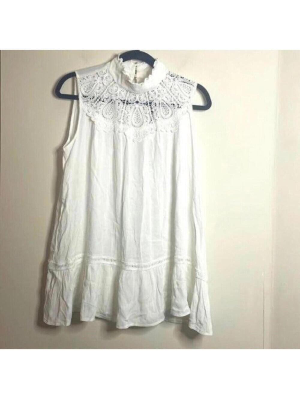 NWT And the why White Gauze Lace Bib Tank Top Blouse Babydoll Neutral Blouse